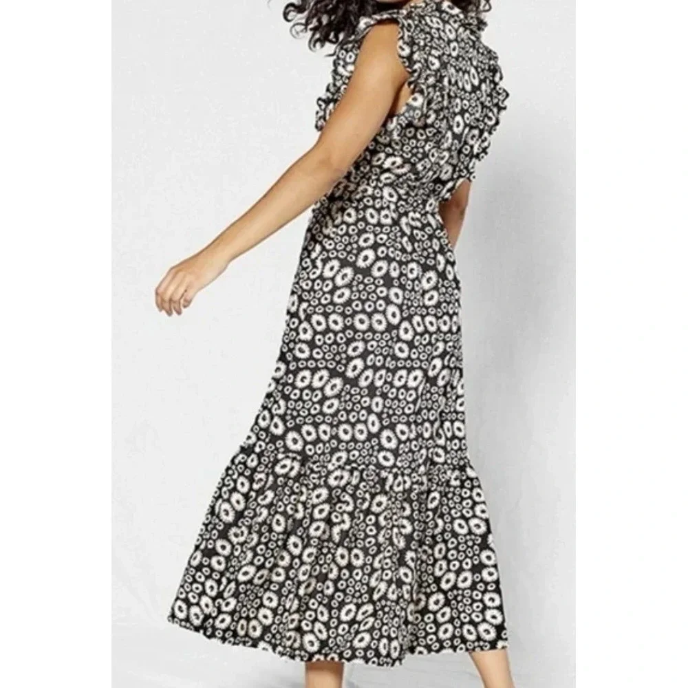 Outerknown Canyon Midi Dress Sz S Organic Cotton Pitch‎ Black Bramble Daisy Belt